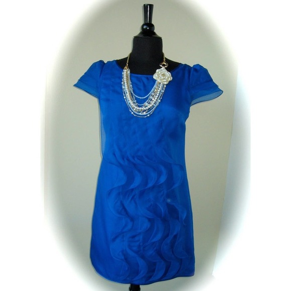 Phoebe Couture Electric Blue Silk Ruffle Dress 6 - Picture 8 of 8